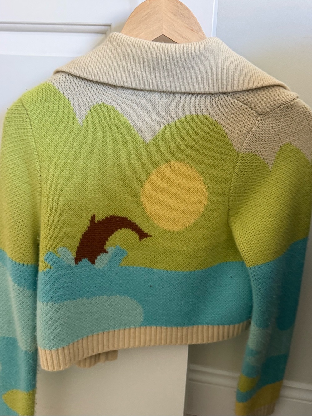 House of Sunny Pastel Yellow Blue Cream Cropped Cardigan - Picture 3 of 4